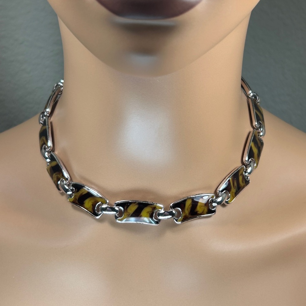 Anne Klein Silver & Animal Print Link Necklace